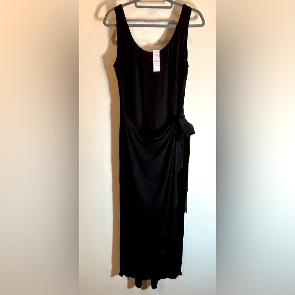 WHITE HOUSE BLACK MARKET Sz L Faux Wrap Jersey Knit Midi Dress Scoop Neck NEW